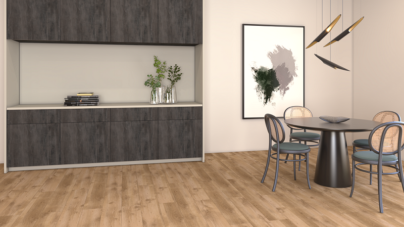 Ambiente com o lançamento 2021 Prime Click Cacau, uma linha que reúne custo-benefício e todas as vantagens do piso laminado